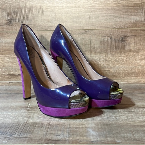 Vince Camuto‎ Graph Peep-Top Platform Purple Python Peep Toe Heels - Picture 3 of 15